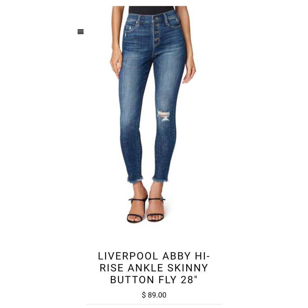 Liverpool ABBY HI-RISE Ankle skinny Button Fly Jeans Denim Stretch 10/30 - Picture 6 of 6